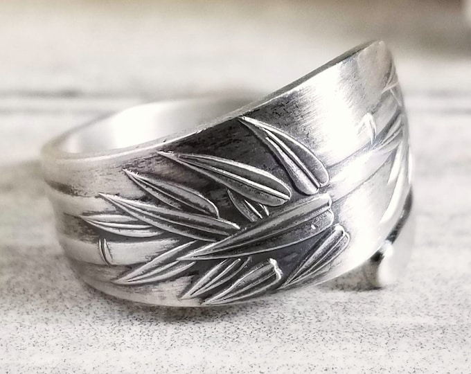 Bamboo Wrap Ring, Sterling Silver Bamboo Spiral Ring, Vintage Oriental Spoon Ring, Japanese Silver Ring, Antique Plant Spoon Ring, 825