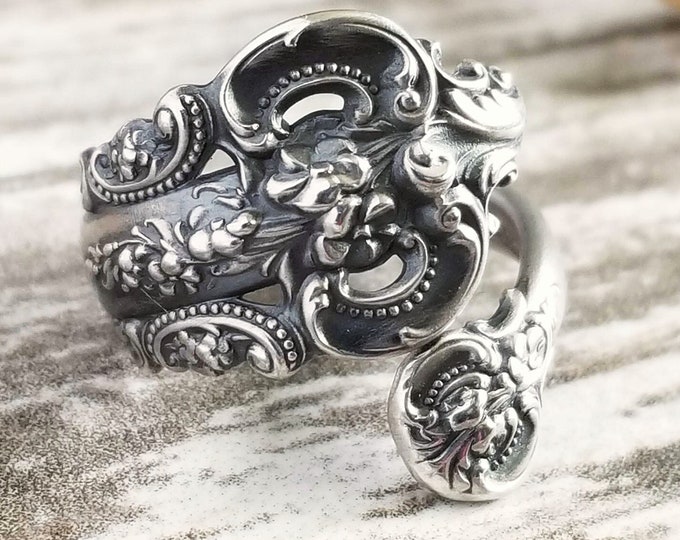 Grande Baroque Sterling Spoon Ring, Boho Spoon Ring, Vintage Spoon Ring, Victorian Vintage Spoon Jewelry, Sterling Silver Spoon Ring, 731
