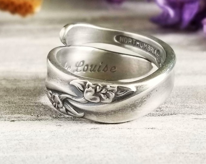 Tropical Lily Wrap Ring, Elegant Sterling Silver Floral Ring, Vintage Floral Bloom Jewelry, Sterling Silver Art Nouveau Spoon Ring, 680B