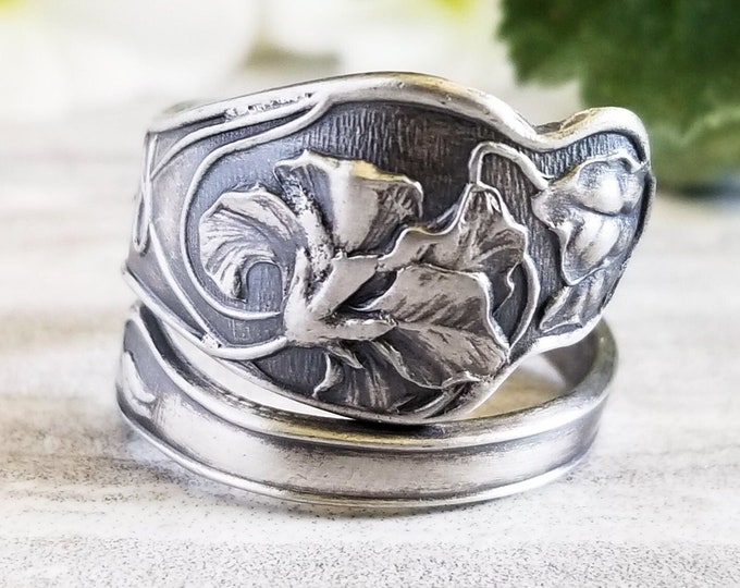 Handmade Poppy Bloom Ring, Wild Poppy Sterling Spoon Ring, Vintage Papaver Flower Ring, Vintage Floral, Sterling Silver Spoon Ring, 909B