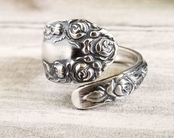 Dainty Rose Ring, Sterling Rose Ring, Floral Silver Spoon Ring, Vintage Spoon Ring, Sterling Flower Ring, Flower Spoon Ring, Rose Ring, 741A