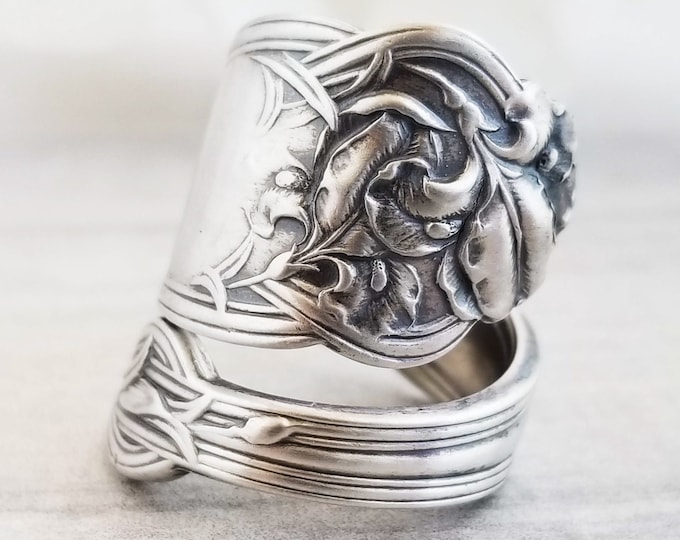 Vintage Alvin Iris Floral Ring, Iris Flower Ring, Antique Sterling Iris Ring, Sterling Silver Bloo Ring, Unique Botanical Ring, 110A