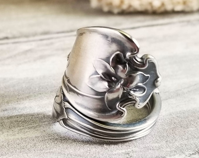 Handmade Violet Ring, Sterling Flower Spoon Ring, Vintage Spoon Ring, Vintage Flower Ring, Sterling Silver Botanical Ring, Violet Ring, 353