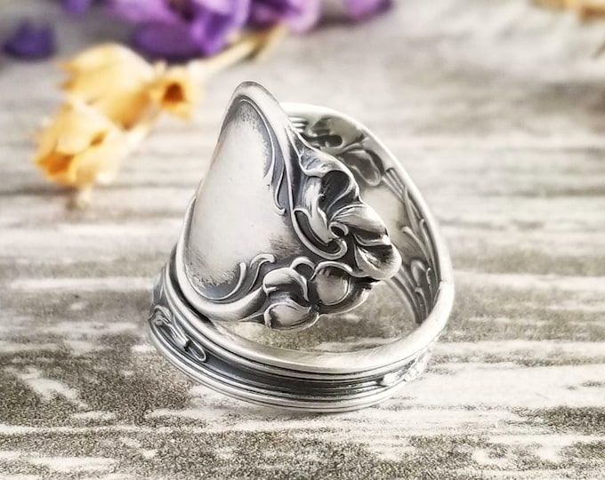 Handmade Violet Sterling Ring, Adjustable Wild Violet Ring, Vintage Flower Spoon Jewelry, Sterling Spoon Ring, Art Nouveau Violet Ring, 416