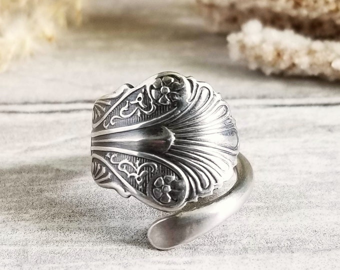 Sterling Shell Spoon Ring, Art Nouveau Spoon Ring, Vintage Spoon Ring, Vintage Spoon Jewelry, Sterling Silver Spoon Ring, Victorian Ring 714