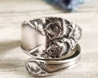 Vintage Rose Spoon Ring, Sterling Rose Ring, Rose Spoon Ring, Antique Rose Ring, Sterling Silver Spoon Ring, Silver Rose Ring, Rose Ring 848