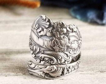 Sterling Goddess Art Nouveau Ring, Gorham Versailles Sterling Ring, Vintage Spoon Ring, Greek God Ring, Sterling Silver Spoon Ring, 804