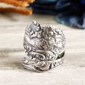 Sterling Madonna Goddess Art Nouveau Ring, Gorham Versailles Sterling Ring, Vintage Ring, Greek God Ring, Sterling Silver Spoon Ring, 804