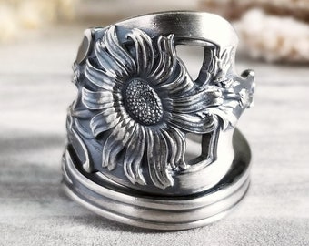 Silver Daisy Ring, Sterling Flower Ring, Floral Spoon Ring, Vintage Spoon Ring, Vintage Spoon Jewelry, Sterling Silver Spoon Ring, 595