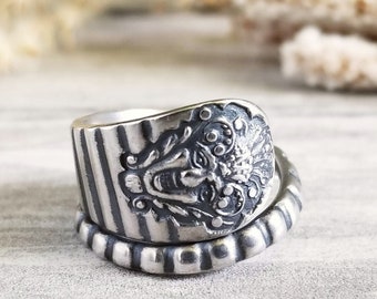 Sterling Bacchus Ring, Sterling Spoon Ring, Jester Ring, Spiral Spoon Ring, Vintage Spoon Ring, Sterling Silver Spoon Ring, Jester Ring, 893