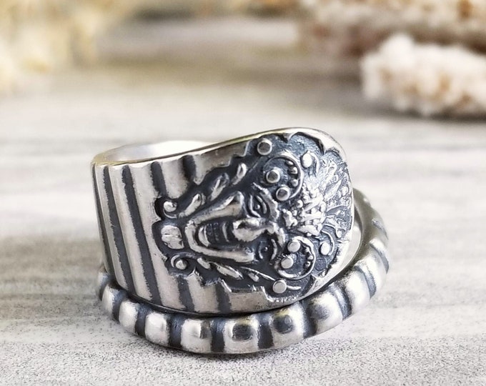 Sterling Bacchus Ring, Sterling Spoon Ring, Jester Ring, Spiral Spoon Ring, Vintage Spoon Ring, Sterling Silver Spoon Ring, Jester Ring, 893