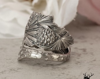 Sterling Silver Pinecone Wrap Ring, Art Nouveau Conifer Cone Ring, Nature Inspired Pinecone Jewelry, Seed Cone Spoon Ring, 2287