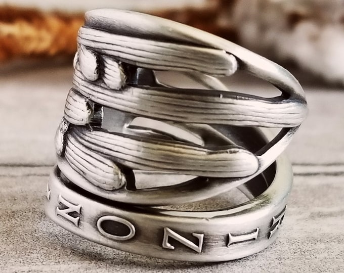Saguaro Cactus Ring, Unique Desert Ring, Sterling Cactus Ring, Sterling Spoon Ring, Cactus Ring, Vintage Spoon Ring, Silver Cactus Ring, 672