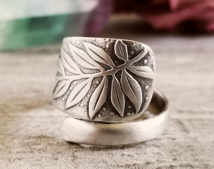 Fern Vine Leaf Sterling Spoon Ring, Botanical Spoon Ring, Vintage Spoon Ring, Vintage Spoon Jewelry, Nature Inspired Leaf Spoon Ring, 2119