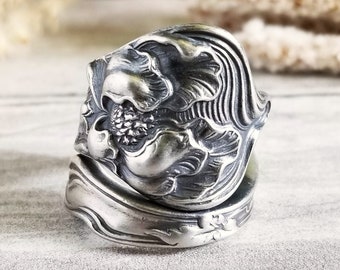 Sterling Shiebler Poppy Ring, Handmade Wildflower Bloom Ring, Art Nouveau Papaver Ring, Vintage Jewelry, Sterling Silver Spoon Ring, 597