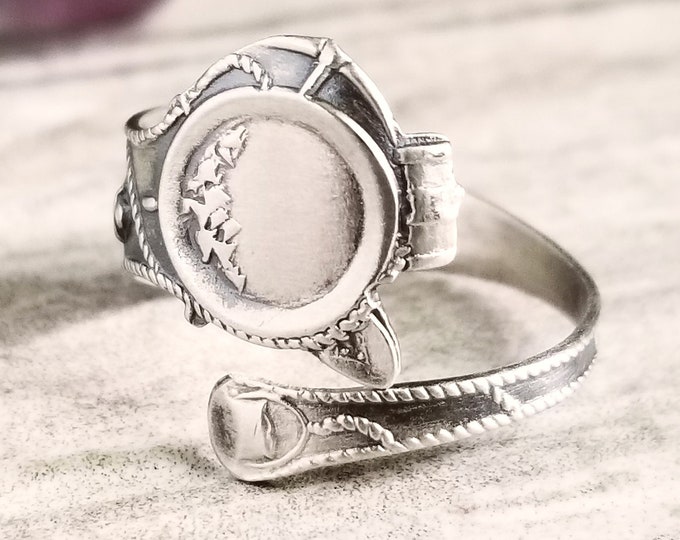 Sterling Miners Ring, Vintage Silver Prospectors Ring, Silver Explorer Spoon Ring, Vintage Silver Spoon Ring, 1589