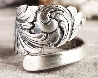 Elegant Swirl Ring, Scandinavian Silver Ring, Scroll Spiral Ring, Vintage Swirl Ring, Silver Flourish Ring, Art Nouveau Spoon Ring, 1282