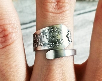 Sterling Ribbon Wrap Ring, Handmade Spiral Ring, Adjustable Vintage Ring, Vintage Bow Jewelry, Sterling Silver Spoon Ring, Spiral Ring, 834