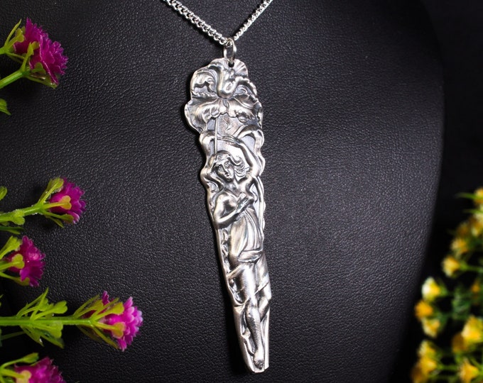 Flower Fairy Nymph Pendant, Sterling Silver Fairy Necklace, Goddess Silver Pendant, Nature Inspired Necklace, Unique Flower Necklace 352-P