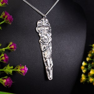 Flower Fairy Nymph Pendant, Sterling Silver Fairy Necklace, Goddess Silver Pendant, Nature Inspired Necklace, Unique Flower Necklace 352-P