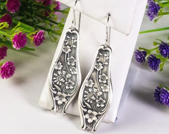 Forget-Me-Not Flower Earrings, Bridal Dangle Earrings, Bridesmaid Floral Earrings, Forget-Me-Not Jewelry, Art Nouveau Style Earrings, 284-A