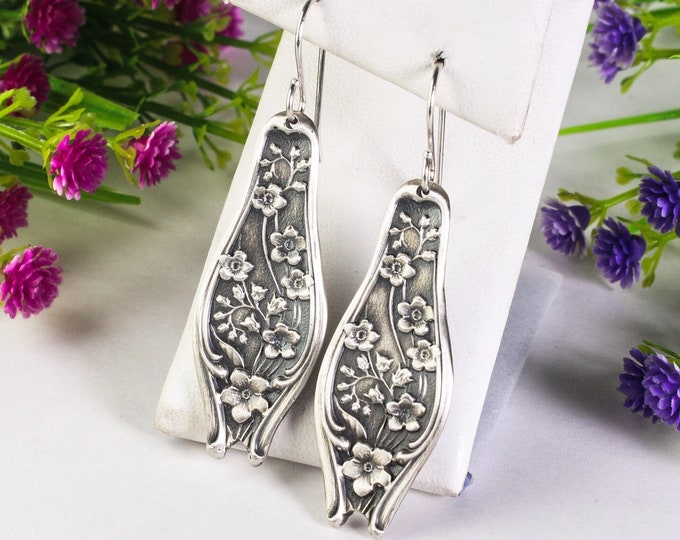 Forget-Me-Not Flower Earrings, Bridal Dangle Earrings, Bridesmaid Floral Earrings, Forget-Me-Not Jewelry, Art Nouveau Style Earrings, 284-A