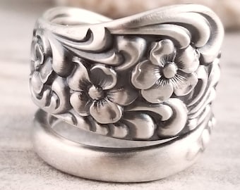 Rococco Forget-Me-Not Flower Ring, Art Nouveau Style Spoon Ring, Forget-Me-Not Jewelry, Bridal Spoon Ring, Bridesmaid Floral Ring 116A