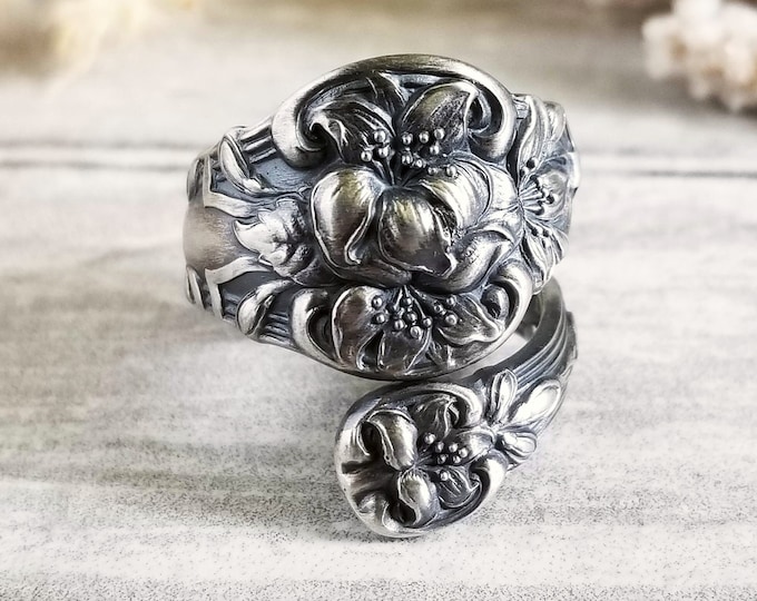 Alvin Elegant Orange Blossom Sterling Wrap Ring, Spiral Fruit Blossom Ring, Vintage Sterling Jewelry, Adjustable Floral Spoon Ring, 178