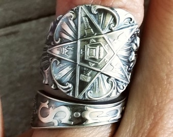 Sterling OES Spoon Ring, Order of the Eastern Star Spoon Ring, Vintage Masonic Ring, Rare Ruth Spoon Ring, Silver OES Spoon Ring, 1554