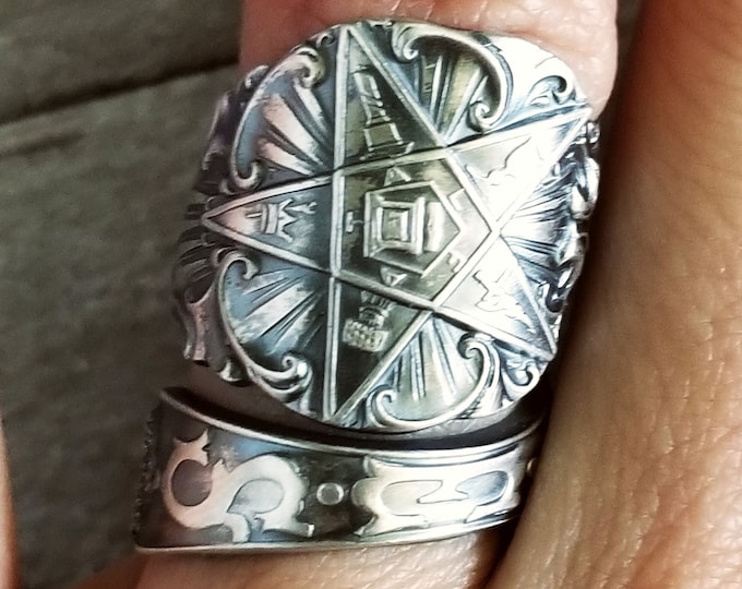 Sterling OES Spoon Ring, Order of the Eastern Star Spoon Ring, Vintage Masonic Ring, Rare Ruth Spoon Ring, Silver OES Spoon Ring, 1554