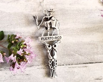 Sterling Silver Puerto Rico Pendant, Donkey and Rider Necklace, Antique Silver Spoon Jewelry, Unique Jewelry for Her, Puerto Rico Gift, PR1