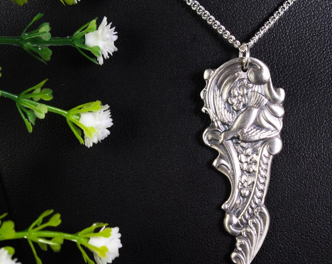 Sterling Bird Pendant, Sterling Robin Necklace, Sterling Silver Bird Necklace, Silver Art Nouveau Pendant, Bird Pendant, Bird Jewelry, 412P