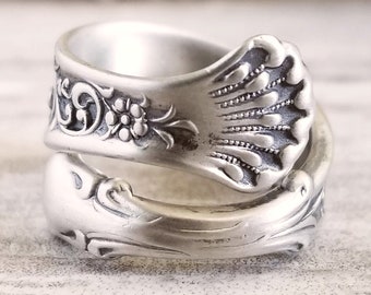 Forget-Me-Not Flower Ring, Art Nouveau Style Spoon Ring, Forget-Me-Not Jewelry, Flower Bridal Spoon Ring, Rococco Floral Ring, 415