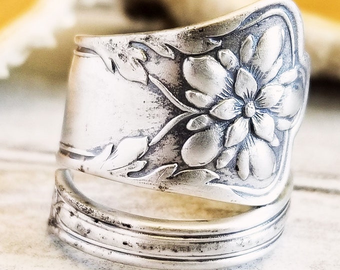 Columbine Flower Spoon Ring, Art Noveau Silver Spoon Ring, Flower Spoon Ring, Vintage Floral Spoon Jewelry, Sterling Silver Spoon Ring 1018