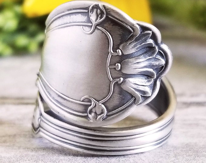 Sterling Bluebell Spoon Ring, Bluebell Flower Sterling Silver Spoon Ring, Vintage Floral Lily Ring, Antique Silver Flower Spoon Ring, 1140