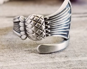 Sterling Thistle Wrap Ring, Spiral Thistle Ring, Silver Thistle Ring, Vintage Irish Thistle Ring, Antique Scottish Sterling Spoon Ring, 1359