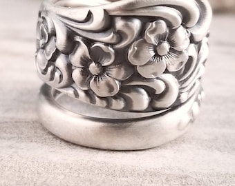 Rococco Forget-Me-Not Flower Ring, Art Nouveau Style Spoon Ring, Forget-Me-Not Jewelry, Bridal Spoon Ring, Bridesmaid Floral Ring 116A