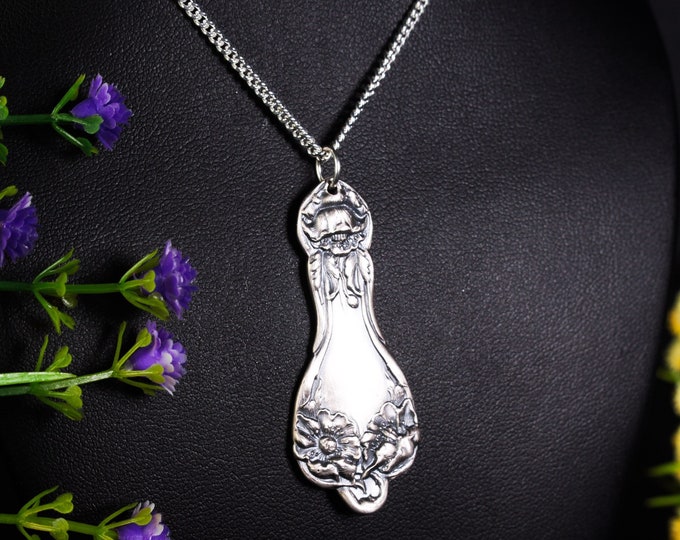 Elegant Wild Rose Necklace, Silver Wild Rose Pendant, Art Nouveau Pendant, Unique Silver Necklace, Art Nouveau Bridal Necklace, 268-P