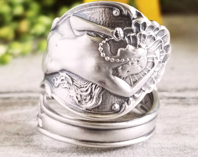 Rare Sterling Goddess Ring, Silver Spiral Shakti Ring, Divine Feminine Goddess Ring, Vintage Art Nouveau Ring, Art Nouveau Spoon Ring, 134