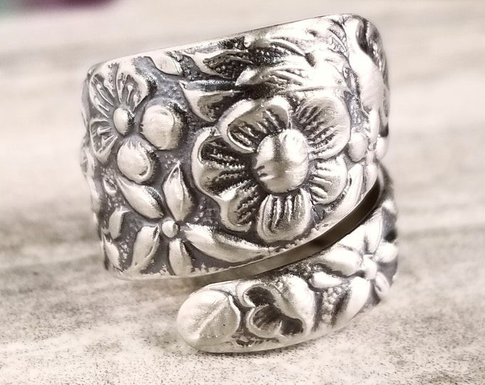Flower Bouquet Sterling Spoon Ring, Vintage Floral Spoon Ring, Vintage Spoon Jewelry, Sterling Silver Spoon Ring, Antique Floral Ring, 912