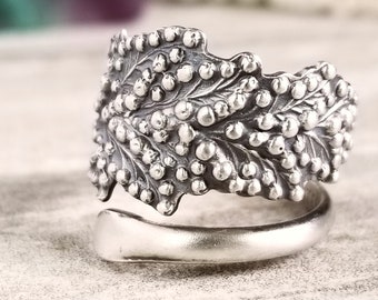 Goldenrod Floral Wrap Ring, Art Nouveau Sterling Silver Solidago Ring, Vintage Virga Aurea Ring, Antique Silver Flower Spoon Ring, 1516