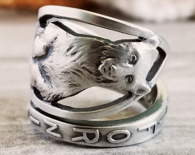 Silver Bear Ring, Sterling Silver California Ring, Silver Bear Ring Gift, Grizzly Bear Silver Ring, Silver Teddy Bear Spoon Ring, 1713