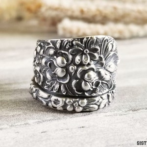 Flower Bouquet Sterling Wrap Ring, Vintage Floral Spiral Ring, Vintage Wildflower Ring, Sterling Silver Spoon Ring, Antique Floral Ring, 954