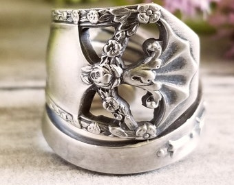 Victorain Lace Sterling Spoon Ring, Unique Spoon Ring, Vintage Spoon Ring, Vintage Sterling Spoon Jewelry, Antique Victorian Ring, 1564