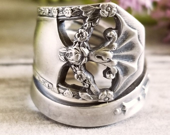Victorain Lace Sterling Spoon Ring, Unique Spoon Ring, Vintage Spoon Ring, Vintage Sterling Spoon Jewelry, Antique Victorian Ring, 1564