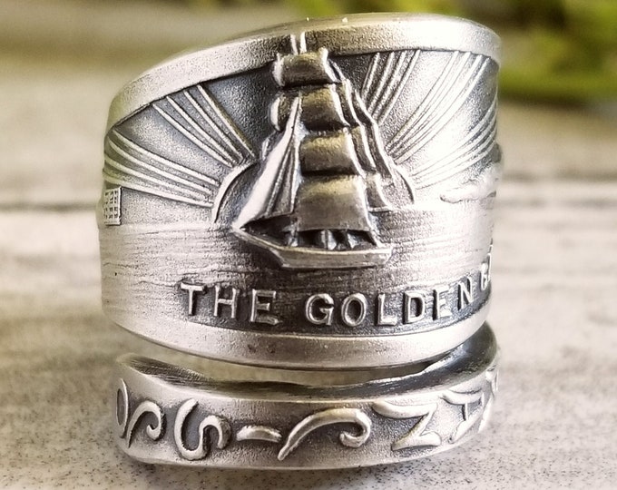 Golden Gate Wrap Ring, Golden Gate Bridge Ring, San Francisco Ring, Sterling Silver California Ring, Vintage Sterling Ship Spoon Ring, 1603