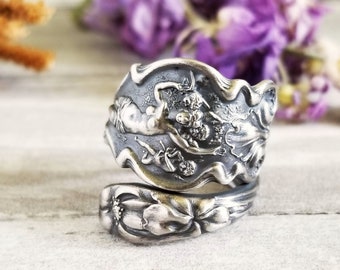 Dancing Goddess Ring, Sterling Floral Goddess Ring, Silver Ring, Unique Decorative Ring, Vintage Art Nouveau Ring, Art Nouveau Ring, 347A