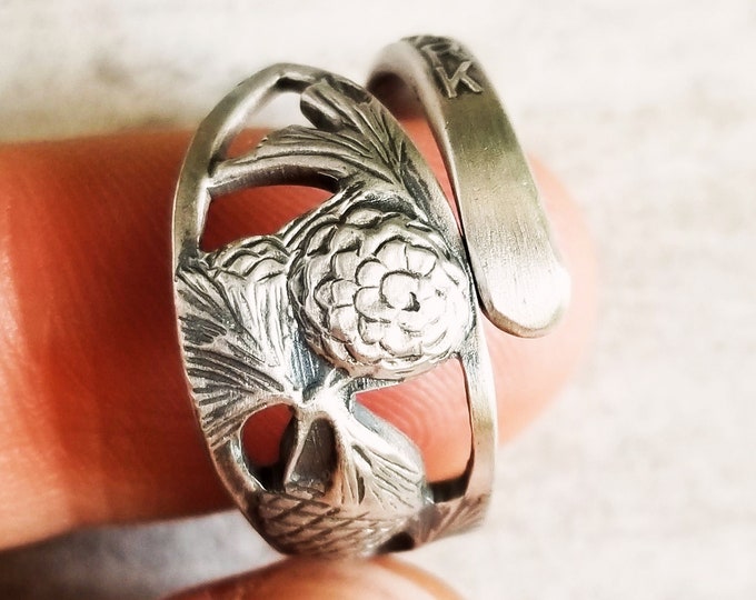 Petite Pinecone Sterling Silver Ring, Art Nouveau Spoon Ring, Nature Inspired Ring, Pinecone Jewelry, Silver Pine Tree, Pinecone Ring 223B