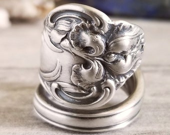 Iris Flower Spoon Ring, Vintage Iris Floral Spoon Ring, Antique Sterling Spoon Ring, Sterling Silver Spoon Ring, Unique Botanical Ring, 216
