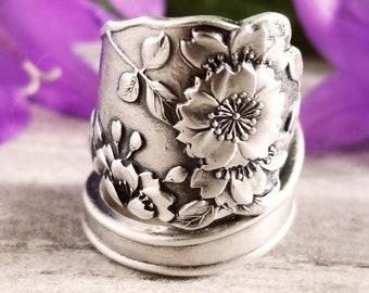 Japanese Cherry Blossom Sterling Wrap Ring, Sakura Flower Spiral Ring, Vintage Sterling Hanami Ring, Cherry Blossom Spoon Ring, 1607